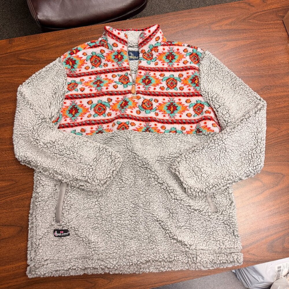 Simply Southern Sherpa 1/4 Zip Pullover Sweater XL Turtle Print